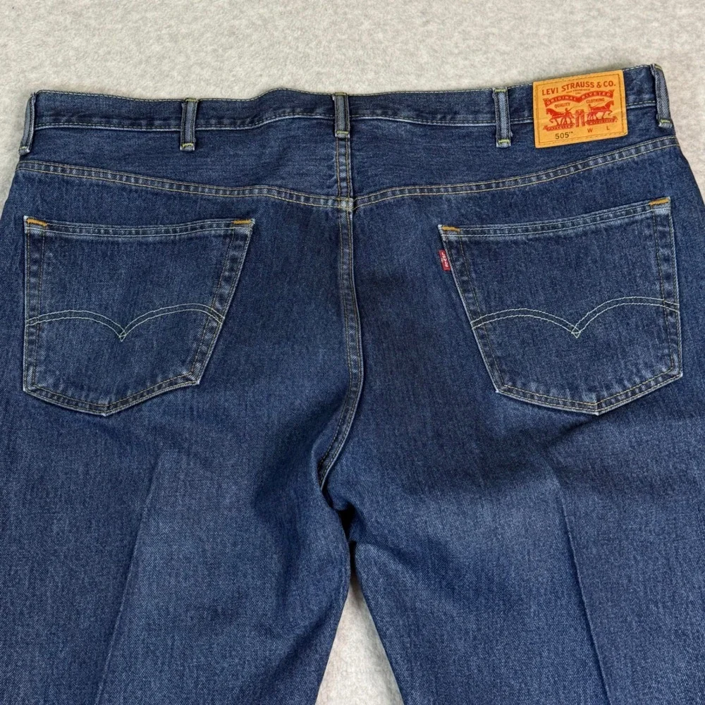Levis 505‎ Regular Fit Jeans Mens Dark Wash Straight Leg Denim Blue 43x29
